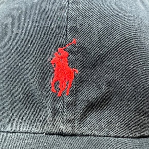 Polo Ralph Lauren Cotton Embroidered Logo Black Baseball Cap Hat Adjustable - Picture 9 of 12